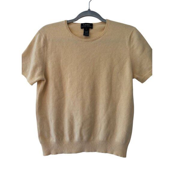 Lauren Ralph Lauren L Cashmere Beige Short Sleeve Crew Neck Sweater - Picture 1 of 10